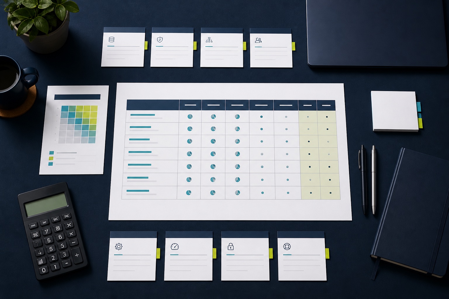 Planning materials arranged around a business decision