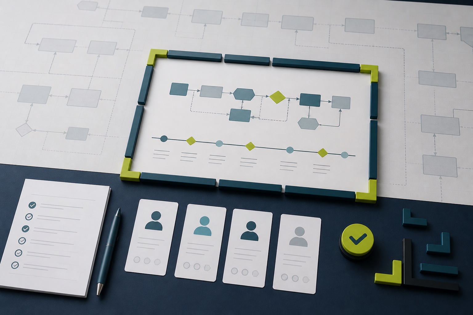 Planning materials arranged around a business decision