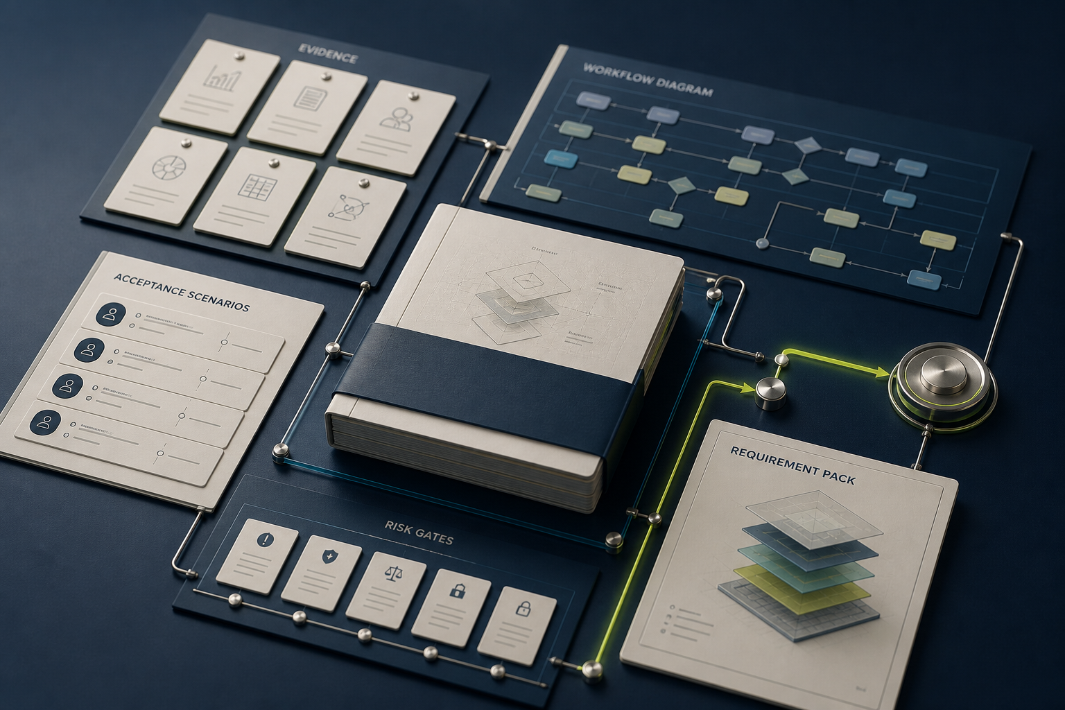 Planning materials arranged around a business decision