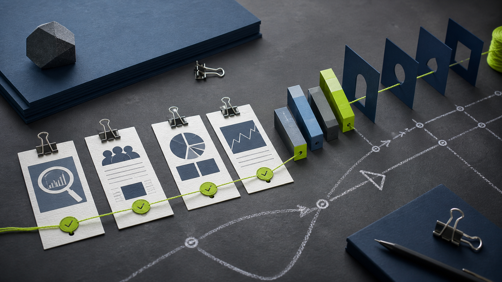Planning materials arranged around a business decision