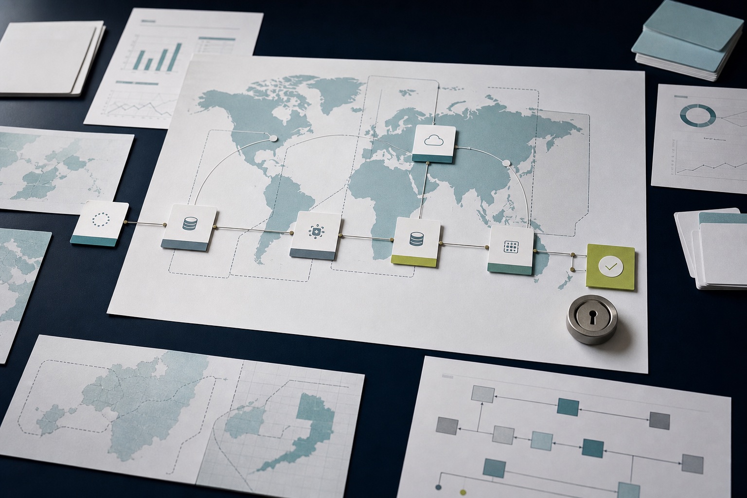 Planning materials arranged around a business decision