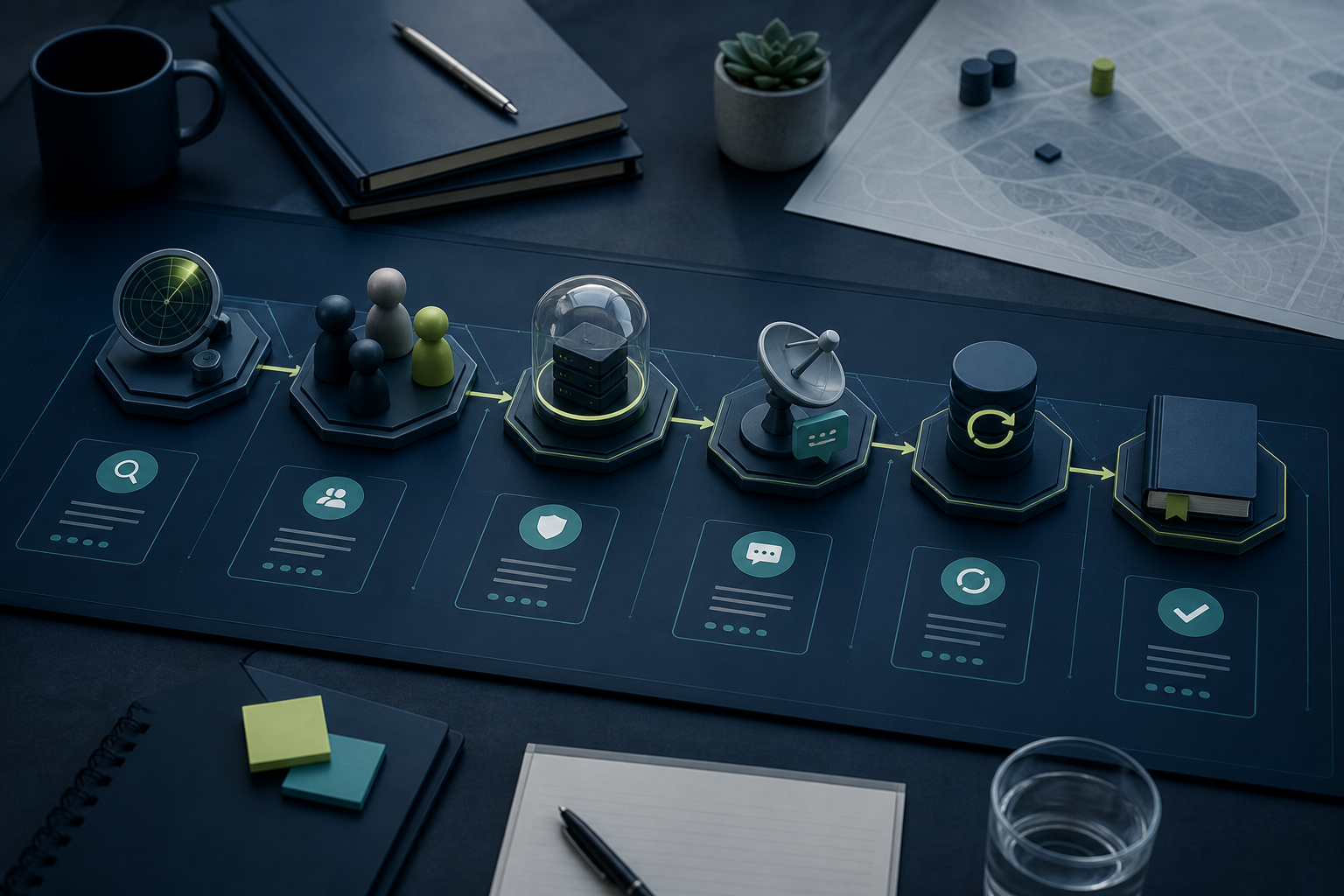 Planning materials arranged around a business decision