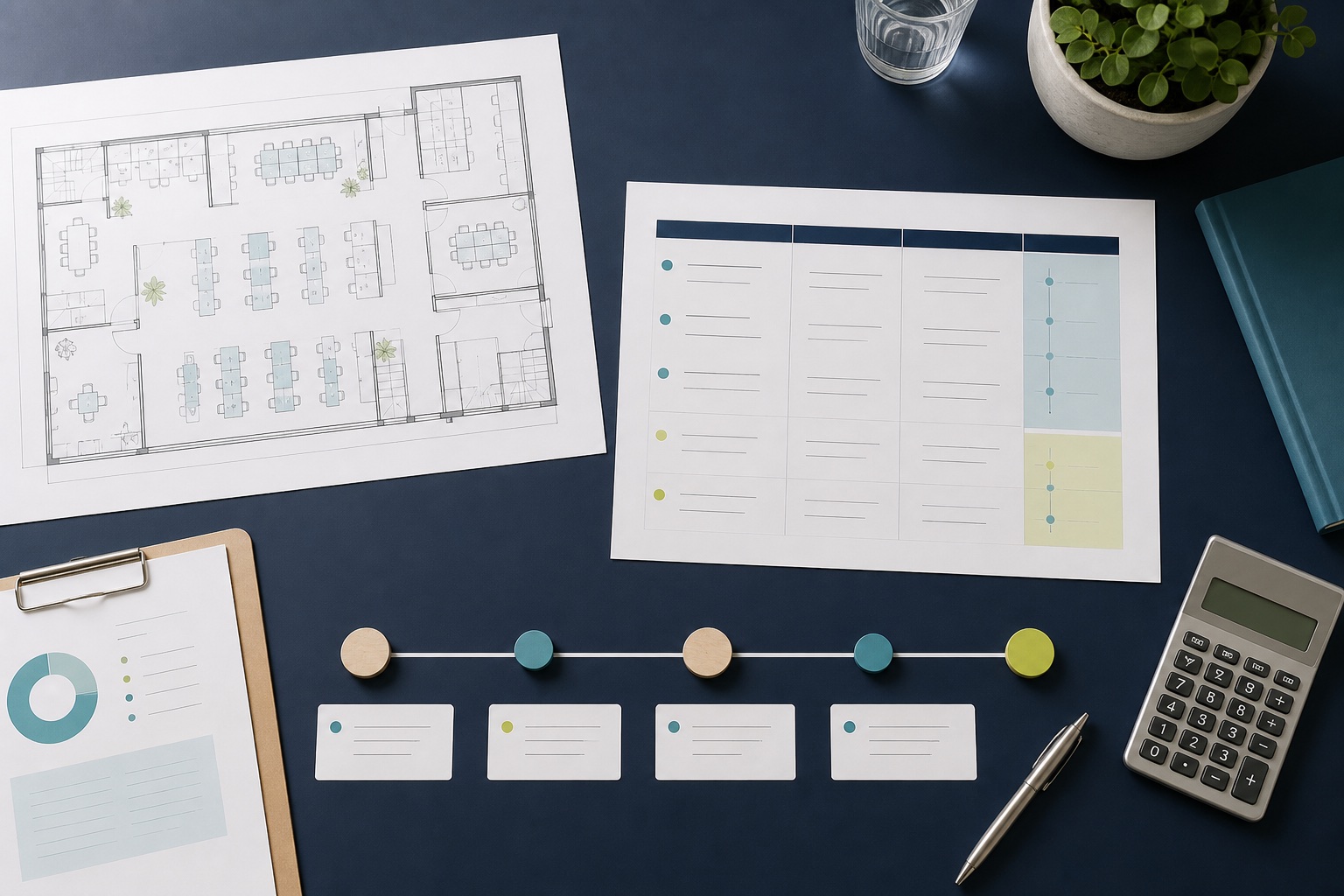 Planning materials arranged around a business decision